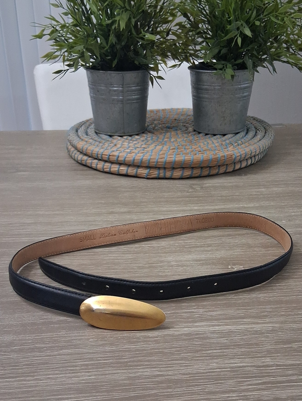 Robert Lee Morris Black Leather Belt with Gold Oval Buckle